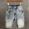 Мужские джинсы Летние шорты для мужчин Джинсы Джинсовые шорты из эластичного денима Светло-голубая картина Desinger Уличная одежда Мужские шорты Повседневная длина до коленаL231208