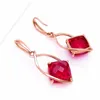 Dangle Earrings 14K Gold Plated Female Rose Russian 585 Fashion Light Luxury Red Stone Purple With Foreign Style Ornaments