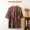 Men's Sleepwear Pure Cotton Floral Kimono Robe Bathrobe Man Autumn Long Sleeve Dressing Gown Night Underwear Male