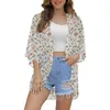 Women's Swimwear Half Sleeve Kimono Loose Version Casual Beach Dress Cardigan Fashion Bath Flower Print Bubble