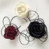 Romantische Gothic Big Rose Blume Schlüsselbein Kette Halskette für Frauen Damen Koreanische Mode Einstellbare Seil Choker Y2K Zubehör