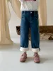 Pantalons en Denim pour enfants, vêtements d'hiver décontractés, taille haute, polaire, épais, chaud, à la mode, Jeans simples pour filles