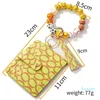 Silicone Bead Bracelet Solid Leather Card Bag Wristlet Keychain Silicone Beaded Bracelet Leather Tassel Wallet Bangle