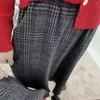 Women's Pants Wide Leg Loose Plaid Women Wool Autumn Winter Warm Thick Elastic High Waist Calf-Length Casual Office Lady Skirt