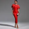 Casual Dresses Black Bandage Dress Women Midi Party Bodycon Elegant Beaded Ruffle Sexy Evening Birthday Club Outfits Summer 2023