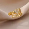 2st bröllopsringar zirkonbältesringar för kvinnor rostfritt stål justerbar fingerring femme geometric 2023 bröllop estetiska juveler gåva anillos