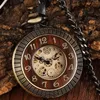 Pocket Watches Unique Wood Circel Gear Dial Bronze Antique Mechanical Pocket Watch Men Vintage Engraved Fob Hand Wind Steampunk Watch Women 231208