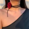 Romantische Gothic Big Rose Blume Schlüsselbein Kette Halskette für Frauen Damen Koreanische Mode Einstellbare Seil Choker Y2K Zubehör