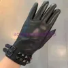 Luxury Sheepskin Leather gloves For women Designer rivet Belt Genuine leathers glove Fleece inside Ladies touch screen winter thick warm