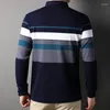 Men's T Shirts Striped Bottoming T-shirt Autumn Winter Heavyweight Handsome Business Casual Long Sleeve Tops Fashion Youth Lapel Pullover