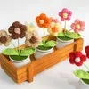 Petites fleurs décoratives conservées au crochet, faites à la main, plante en pot, fil réaliste, décoration élégante pour la maison, longue durée