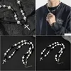 Hänghalsband nya mode europeiska och amerikanska hiphop halsband svart vit reflekterande pärla kors rostfritt stål abs mens clavi otslx