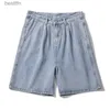 Mäns jeans 2022 Sommarn New Men's Baggy Straight Denim Shorts Korean Style Fashion Casual Loose Short Jeans Light Blue Blackl231208