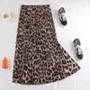 Skirts Vintage Leopard Pleated Long Skirt For Women Autumn Serpentine Print A Line Folds High Waist Midi Female