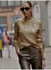 Damenpullover Mode Gold O Neck Pailletten Frauen 2023 Herbst Winter Kausal Langarm Strickpullover Elegante Büro Damen Pullover