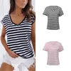 Magliette da donna a maniche lunghe per top da donna Top a righe con scollo a V estivo corto T-shirt da allenamento da donna