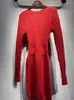 Casual Dresses Women Red Or Stripes Knit Dress Mohair Wool Blends Slim Elastic Waist Long Sleeve 2024 Spring Female Mini Robes