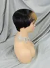 Prosta krótka peruka z pixie z grzywką 100% ludzkiej maszyny do włosów wykonana koronkowe peruki dla kobiet