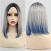 Bobo Wig Grey Powder Gradient Student Hair Chemical Chemical Fiberヘアファッション汎用センタースプリットヘッドカバー