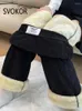 Kadın Pantolon Svokor Kuzu Yünü Düz Pantolonlar Kalınlaştırılmış Geniş Bacaklı Kış Sıcak Yüksek Belli Tozluklar Gevşek Yastıklı Giyim