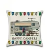 Happy campers fronha de linho quadrado almofadas capa de sofá capas de almofada com fecho de zíper decoração para casa 20 designs ccj2070