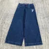 Jeans masculinos JNCO Jeans Y2K Streetwear Mens Harajuku Hip Hop Gráfico Bordado Retro Azul Baggy Jeans Denim Calças Góticas Calças Largas 231207