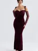 Casual Dresses BEAUKEY Quality Long Lace Wine Red Bodycon Dress Floor Evening Slim Bustier Party Wedding Celebrity Christmas Vestidos