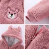 Rompers Baby clothing cute plush bear baby jumpsuit autumn and winter warm hoodie baby jumpsuit 231208