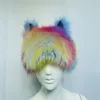 Beanie kafatası kapakları taklit kürk şapka gökkuşağı kedi kulak tavır festivali komik elbise parti performansı renkli saçlar sıcak 231208