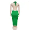 Robes décontractées Krissesee Sexy Solid Green Bandage Skinny Midi Robe Femmes Halter Dos Nu Moulant Avant Creux Out Clubwear Tenues