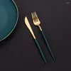 Dinnerware Sets 304 Stainless Steel Set Green Gold Matte Cutlery Salad Fork Spoon Butter Knife Chopsticks Teaspoon Dessert