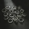 Anillos de boda 15 PCS Conjunto de anillos retro bohemio para mujeres Hojas de flores de cristal Hueco Lotus Gem Knuckle Anillo Joyería de boda 231208