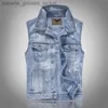 Vestes Femmes Nouveau Denim Gilet Vêtements Bleu Clair Gilet Sleless Jean Creux Out Plus Taille Veste pour Hommes Rivet Broderie Perruques Jeune Garçon L231208