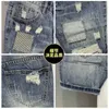 Calças de brim masculinas verão impressão personalizada riscado denim shorts fino ajuste coreano moda capris masculino buraco jeans shortsl231208