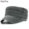 Denim Flat Top Cap Frauen Männer Snapback Caps Vintage Armee Hut Kadett Militär Unisex Baseball Hüte breit Brim298n