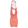 Vestidos casuales para mujer sexy verano mini falda conjunto sin mangas con capucha crop tops bodycon corto trajes de 2 piezas (naranja M)