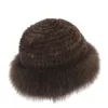 BeanieSkull Caps Real Fur Hat Winter for Women's Cap Natural Mink Fur with fur Beanies Luxury Russian Sun Knitting Bucket Hat Bonnets Fashion 231207