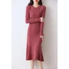 Basic Casual Dresses 100 Pure Wool For Women 2023 Winter Fashion Lengthkeen Dress Female Oneck Clothing Free DR01 231207