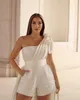 Paillettenscheide Jumpsuit Brautkleider mit Taschen Brautkleider Ein Schulterausschnitt kurz Vestido de Novia 407