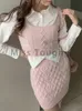 Tvådelad klänning Ensemble 3 stycken de stil preppy rose pour femme mode coreenne mini jupe trempee chemisiers 231206