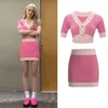 Abiti da lavoro Kpop coreano sexy rosa scollo a V cardigan lavorato a maglia manica corta maglioni con bottoni slim vita alta elastica a-line minigonna donna