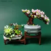 Blocos idéias diy cerejeira modelo blocos de construção mini granular suculenta vasos plantas tijolos montagem brinquedos para crianças presentes r231208