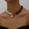 Pendant Necklaces 2023 Trend Elegant Jewelry Wedding Big Pearl Necklace For Women Fashion Imitation Green Rose Color Stone Choker 231208