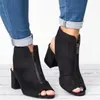 Geklede schoenen Dames Dikke hak Rits Slipper Open teen Sleehakken Sandalen Zomer Ademend Grote maten Vismond Sandalias De Verano Para Mujer