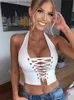 Canotte da donna Camis hirigin Nero Bianco Pelle PU Sexy Crop Top Y2k Streetwear Halter Backless Lace Up Bandage Canotte Abbigliamento donna 2023 L231208