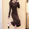 Casual Dresses Women's Sticked Long Party Dress Autumn Winter Bottom Woolen Mid Length Thin midje Skjorta Brasilien Koreansk stil