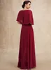 2024 Vintage Burgundy Mother of the Bride Dress A-line Scoop Floor-Length Chiffon Lace Beading Sequins Wedding Guest Party Gowns for Women Plus Size