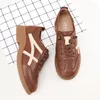 Klänningskor Spring British Small Leather Women's Soft Lace-up Single Sports Wind Hollow Breatble Casual Plat Large Siz