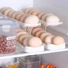 Garrafas de armazenamento suporte de rolamento automático rack geladeira caixa ovo recipiente cozinha dispensador organizador