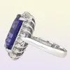 Grand anneau en pierre de Zircon carré bleu foncé, bijoux à la mode, anneaux en cristal d'argent pour fiançailles, bijoux de mariage L3K1169703414